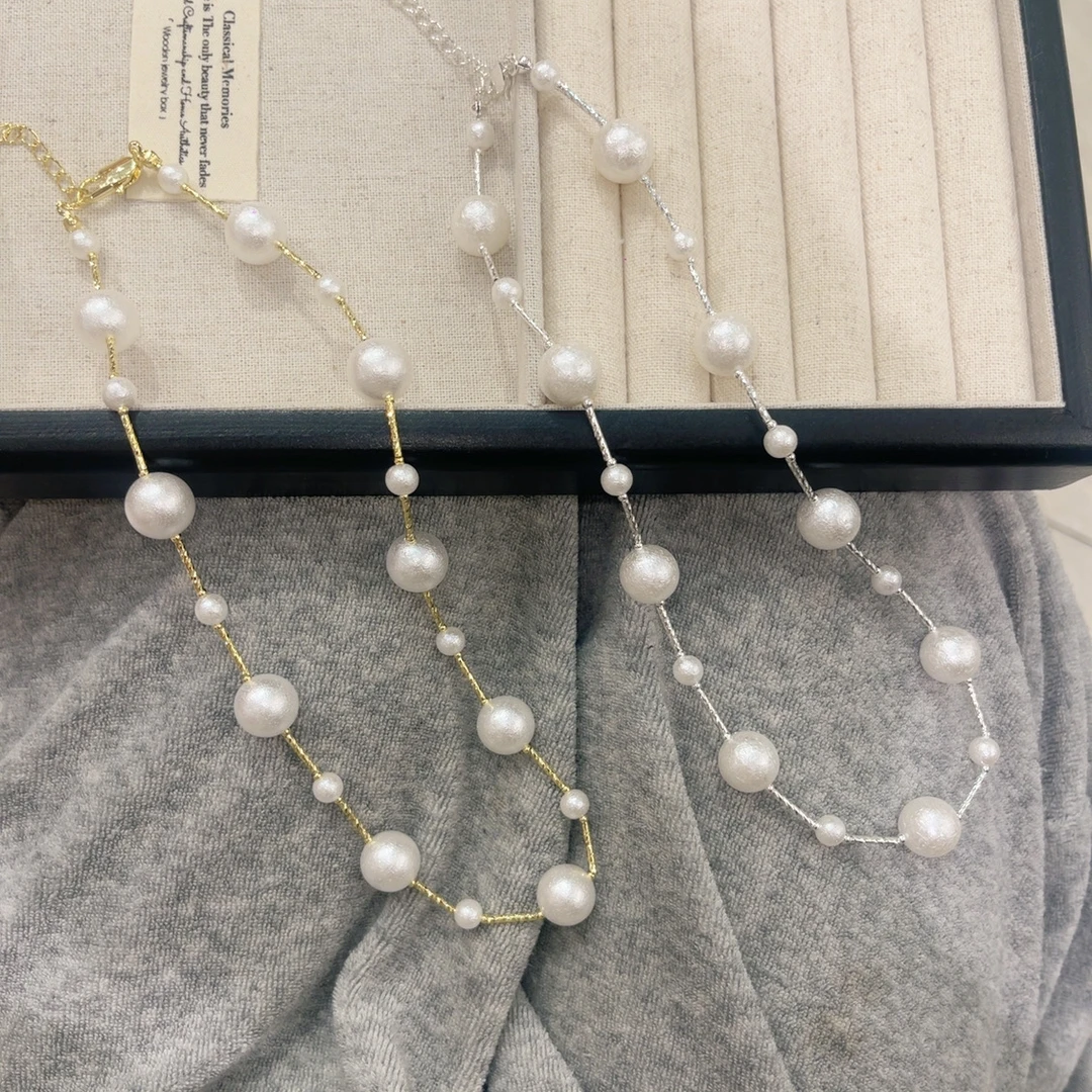 铜合金仿珍珠项链 （棉花珠项链）时尚简约颈链优雅仙女