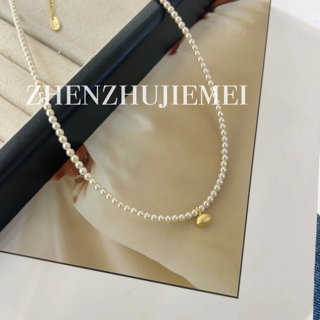 铜合金仿珍珠项链 （3m拉丝金色豆子项链）气质简约百搭法式