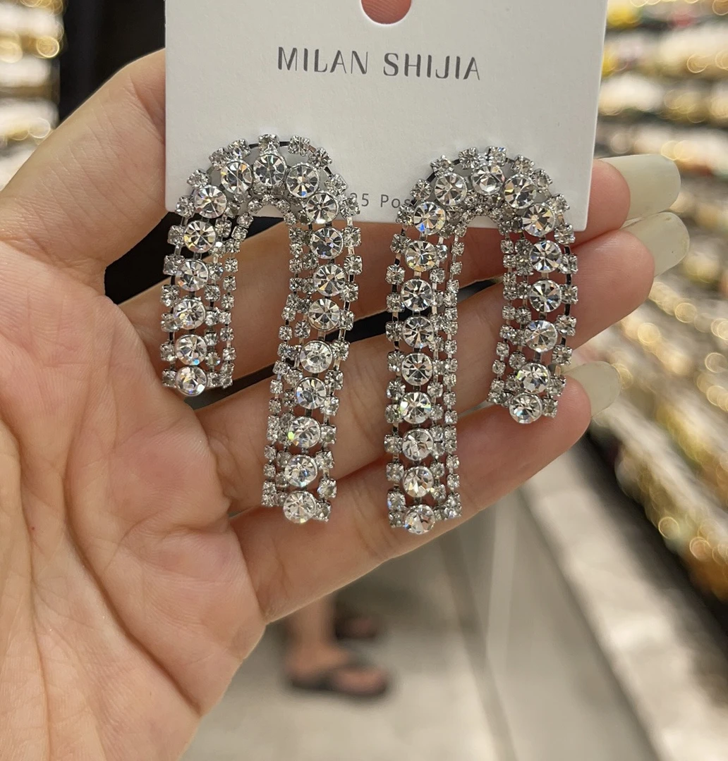 铜合金耳饰 N字锆锆流苏气质女人款