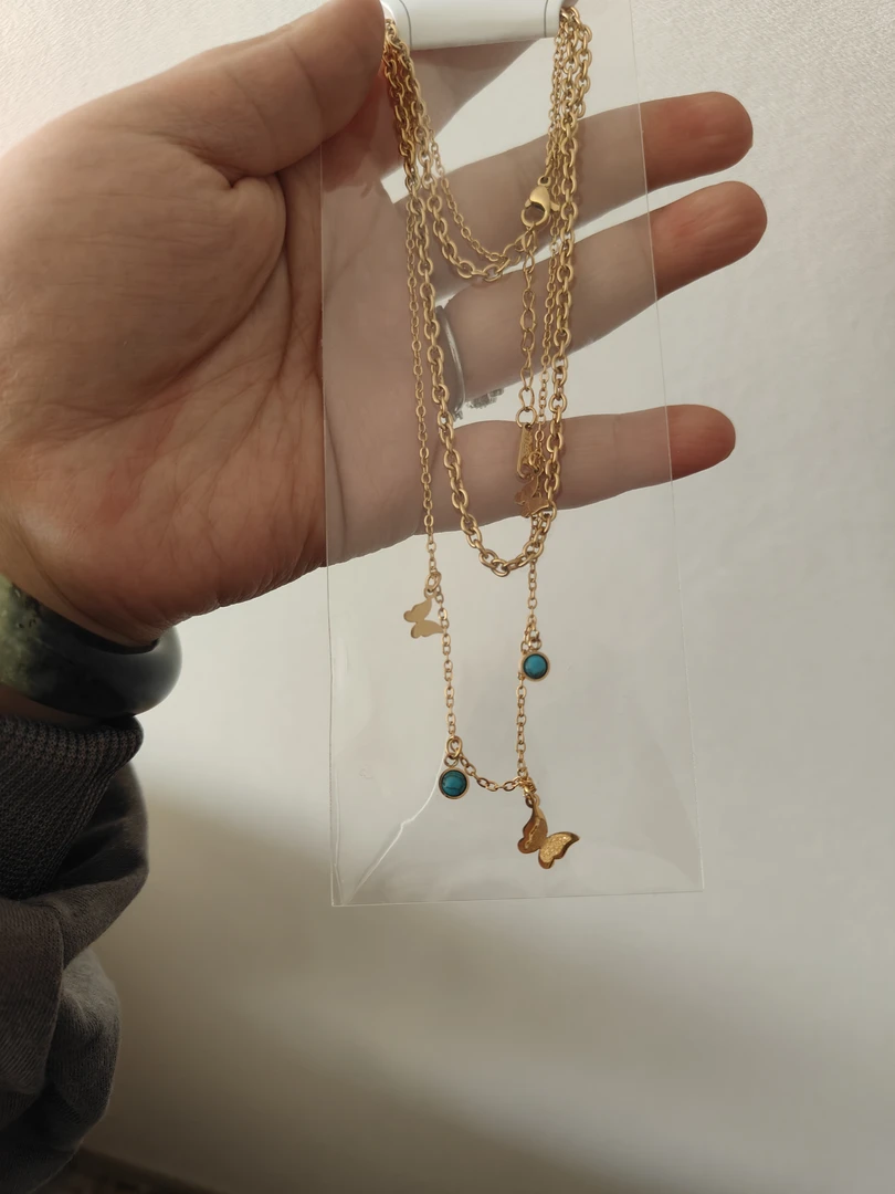 钛钢大理石项链 钛钢百搭蝴蝶项链时尚轻奢金色精美简约复古手工