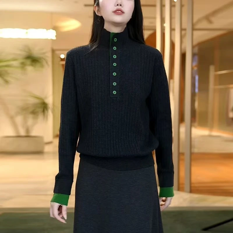 01秋冬高领毛衣内搭打底衫2025新款洋气长袖假两件针织衫女上衣