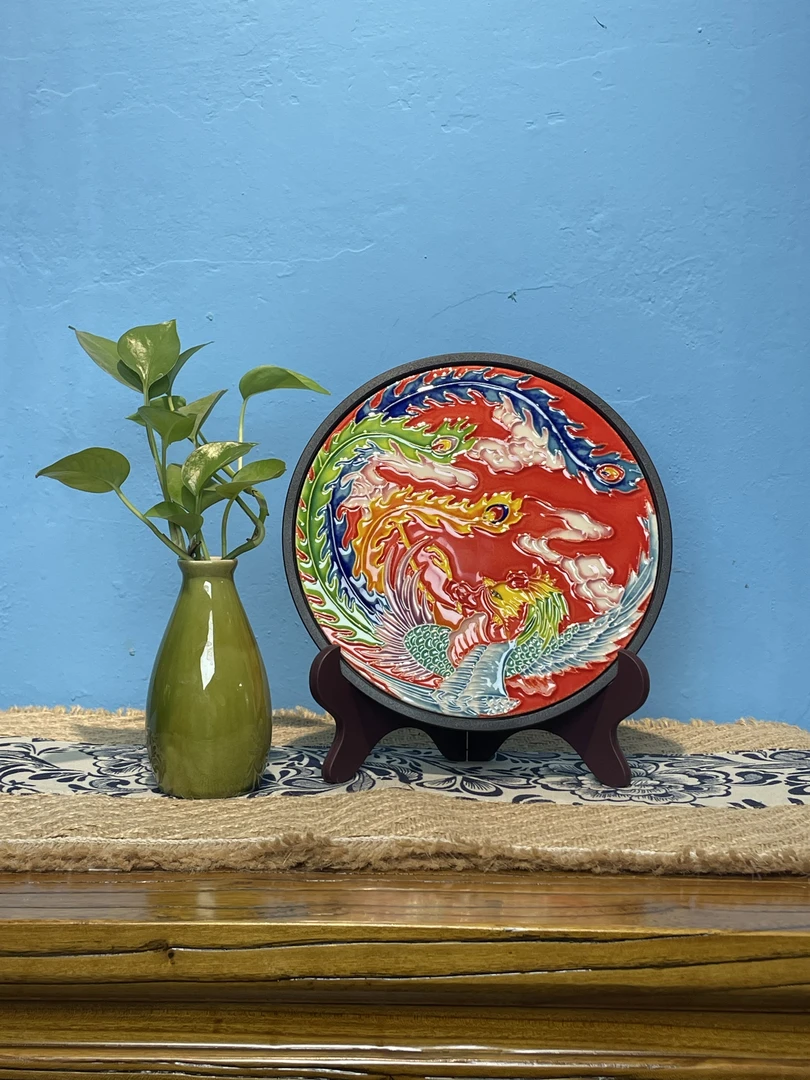 新中式20纯手工绘制立体浮雕瓷板画茶具水杯收纳商务礼品摆件