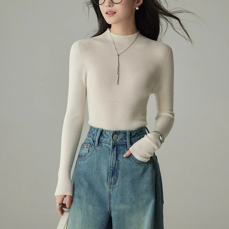 Cousin|新款【100仝羊毛】精纺无缝一体半高领打底修身百搭毛衣C222