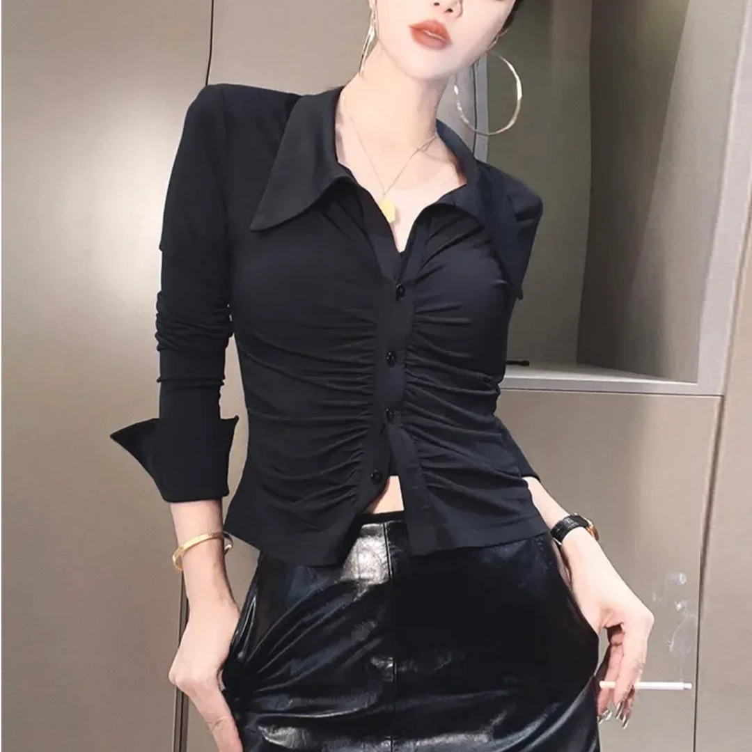 Cousin|春季新款轻奢高端欧货女装设计师款显瘦翻领长袖衬衫24007