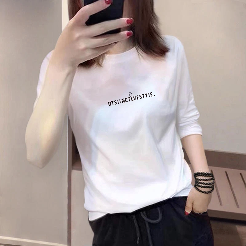 纯棉T恤女七分袖白色春夏季欧货宽松中袖圆领百搭上衣半袖打底衫