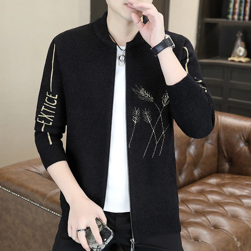 男士休闲针织开衫秋冬新款时尚外搭简约风带拉链外套潮流百搭毛衣