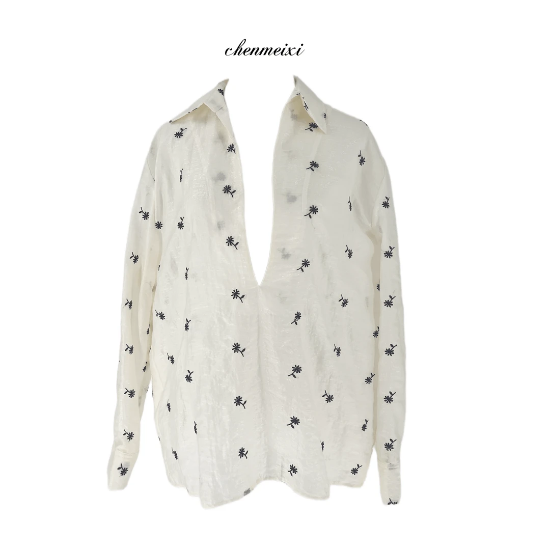 ChenYueTong【满天星】醋酸碎花V领休闲衬衣YLS-0215