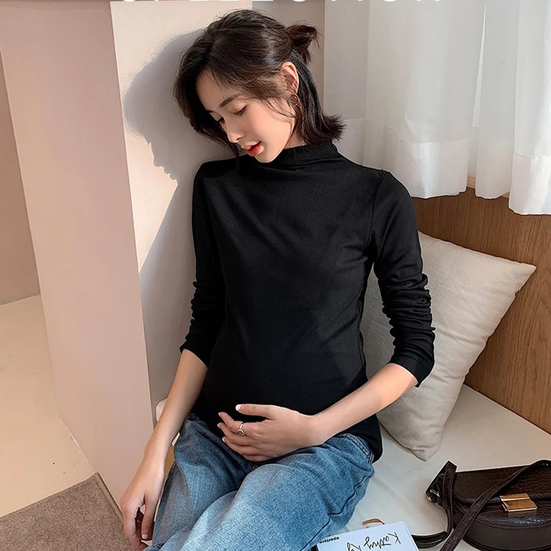 衣柜C位 很轻薄但很服帖 春秋弹力半高领孕妇加长打底衫T恤DY204
