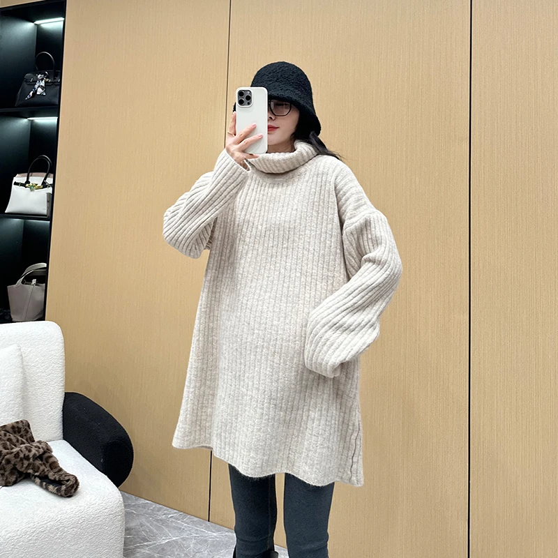 秋冬高领孕妇加厚针织套头毛衣韩版中长款宽松百搭针织打底DY985