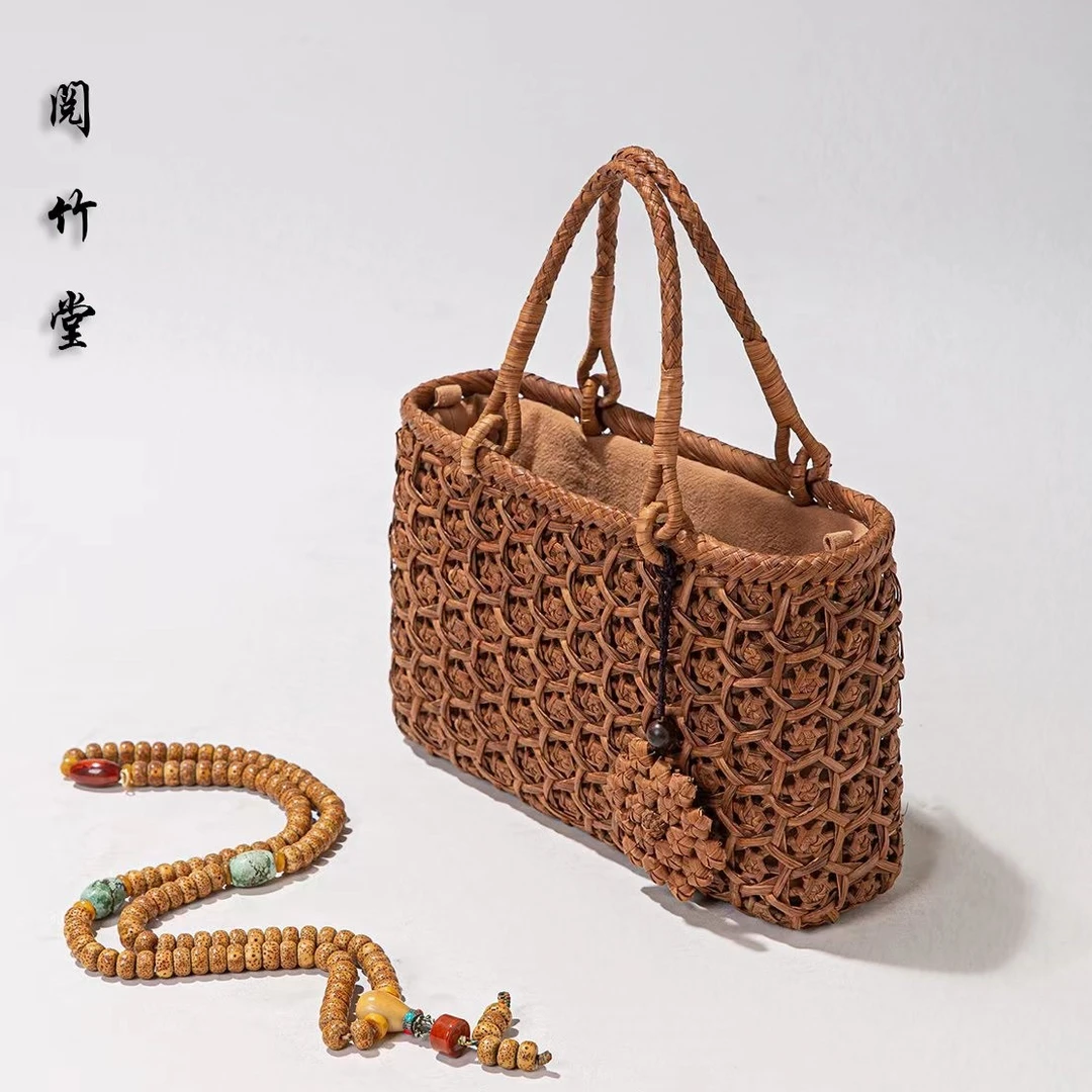 阅竹堂非遗葡萄藤大号日本单窗花包，手工编织外贸出口斜挎手拎
