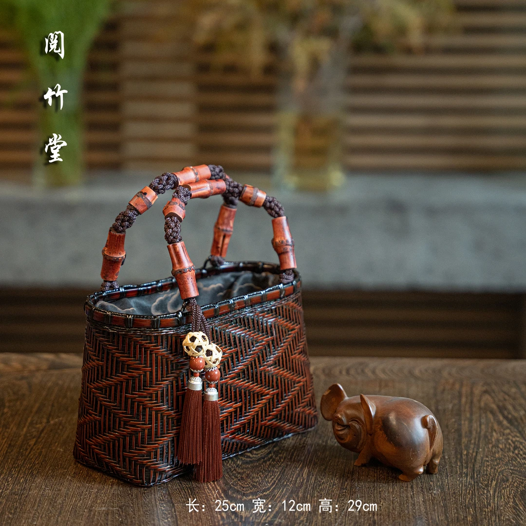 竹编云龙纹包包,仿古做旧手工制作(送丝巾,流苏)