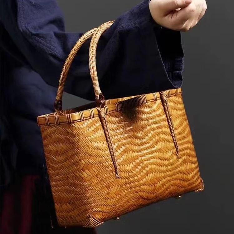 竹编令竹大号烟波纹竹包，手工编织，生气打磨，高端品质