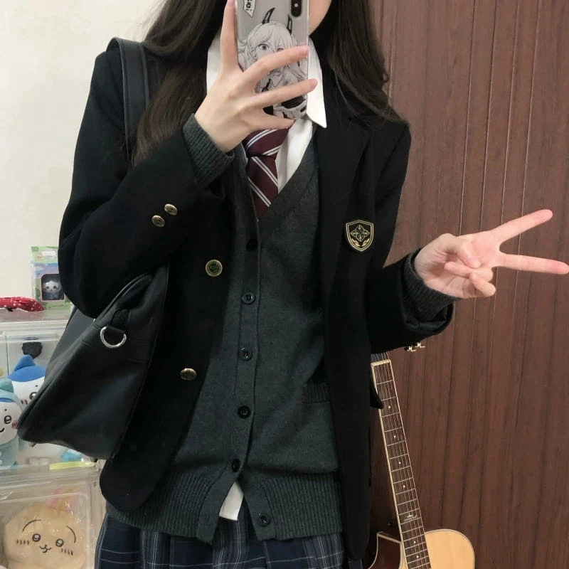 御奈女子/本治高等原创jk制服 黑灰绀色两粒扣西服校供学院风外套