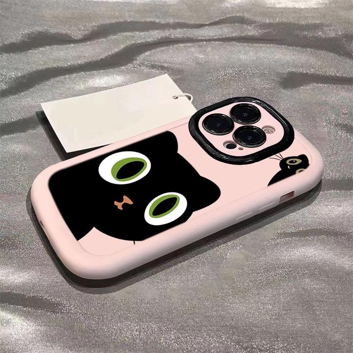 大眼黑喵适用iphone16promax苹果15/14手机壳11泡芙13p全包12mini