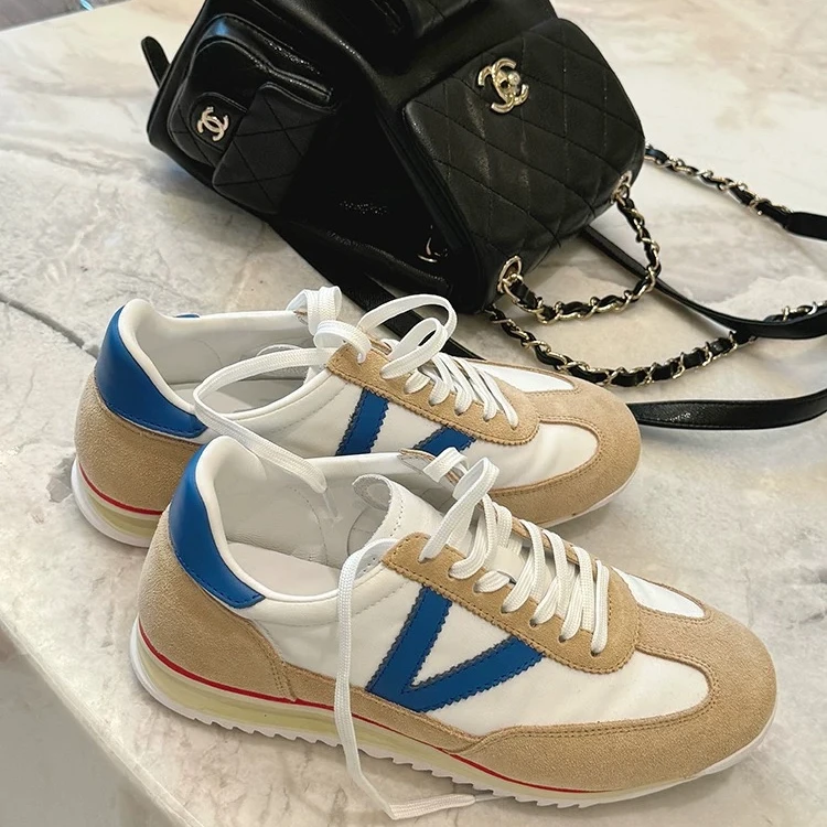 2024新款秋季新款女鞋时尚阿甘鞋浅口系带复古运动鞋休闲德训鞋