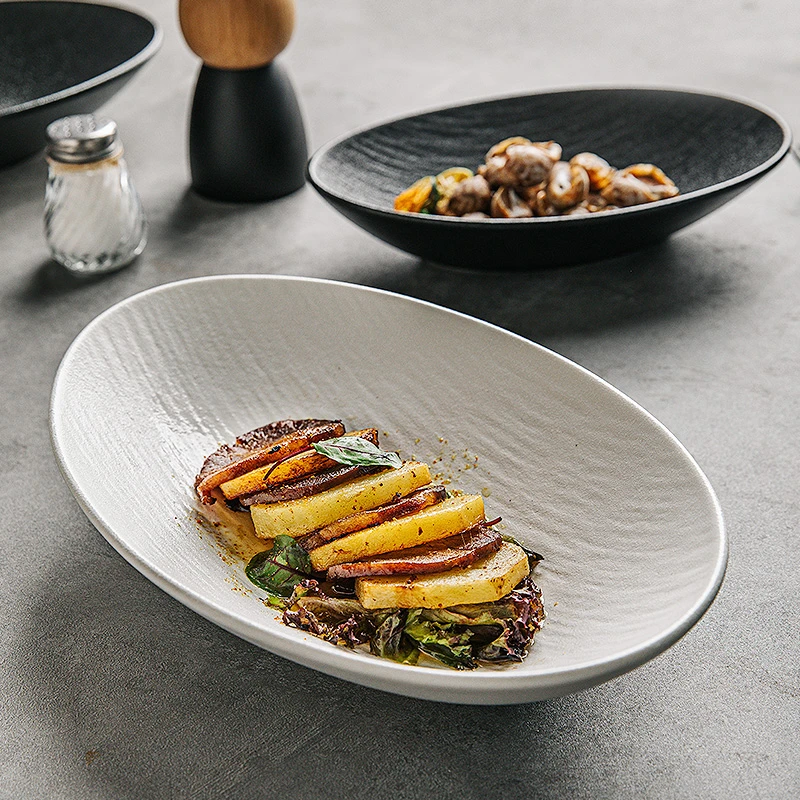 陶瓷水果沙拉碗松弛感椭圆深盘创意菜碗家用西餐具元宝碗意面碗