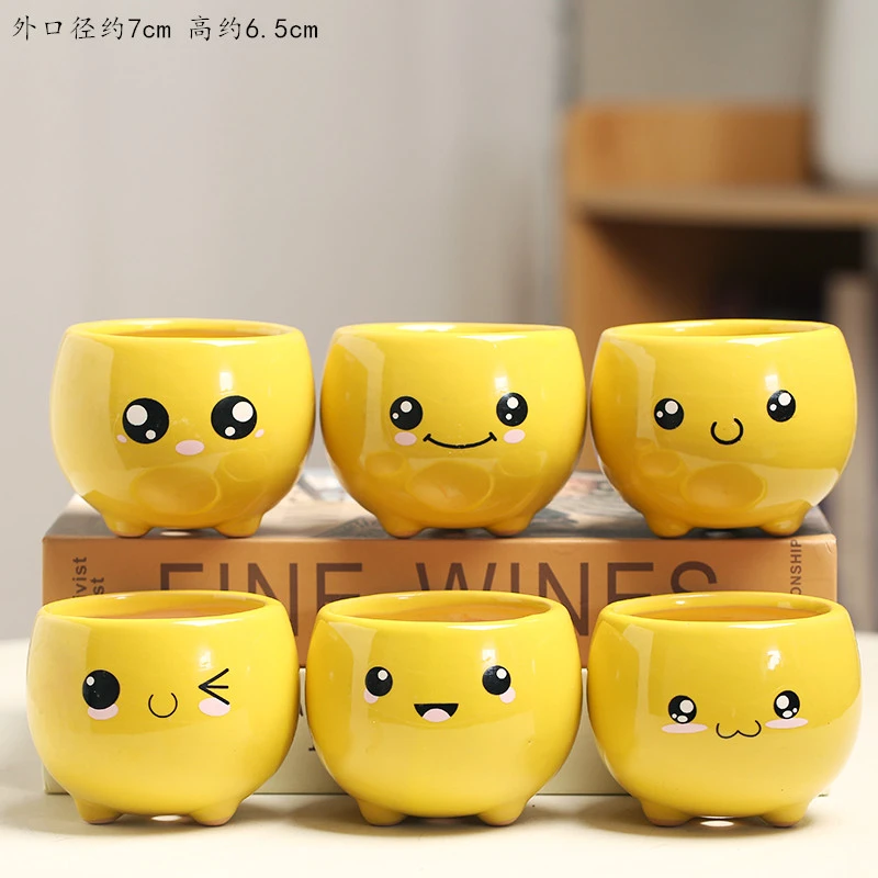 创意个性陶瓷卡通可爱萌表情多肉植物小花盆迷你组合套装肉肉盆栽