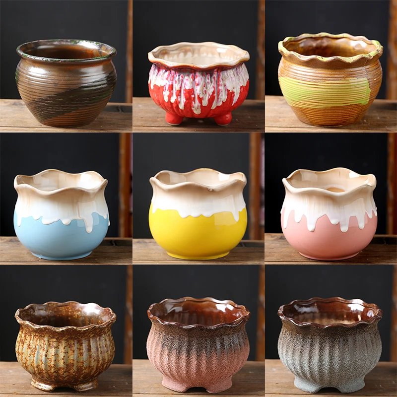 简约绿植多肉花盆陶瓷 工厂直销 花盆个性家用复古透气绿萝花盆器