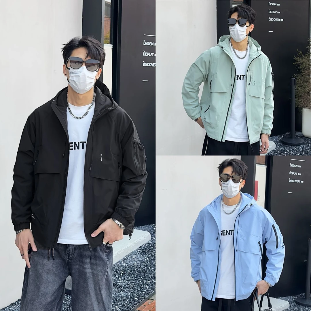 8801春季新款休闲男连帽情侣宽松百搭帅气外套