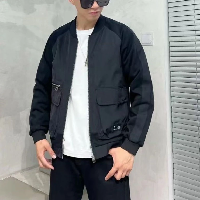 51秋季男士棒球领外套拼接宽松撞色上衣新款休闲百搭夹克潮