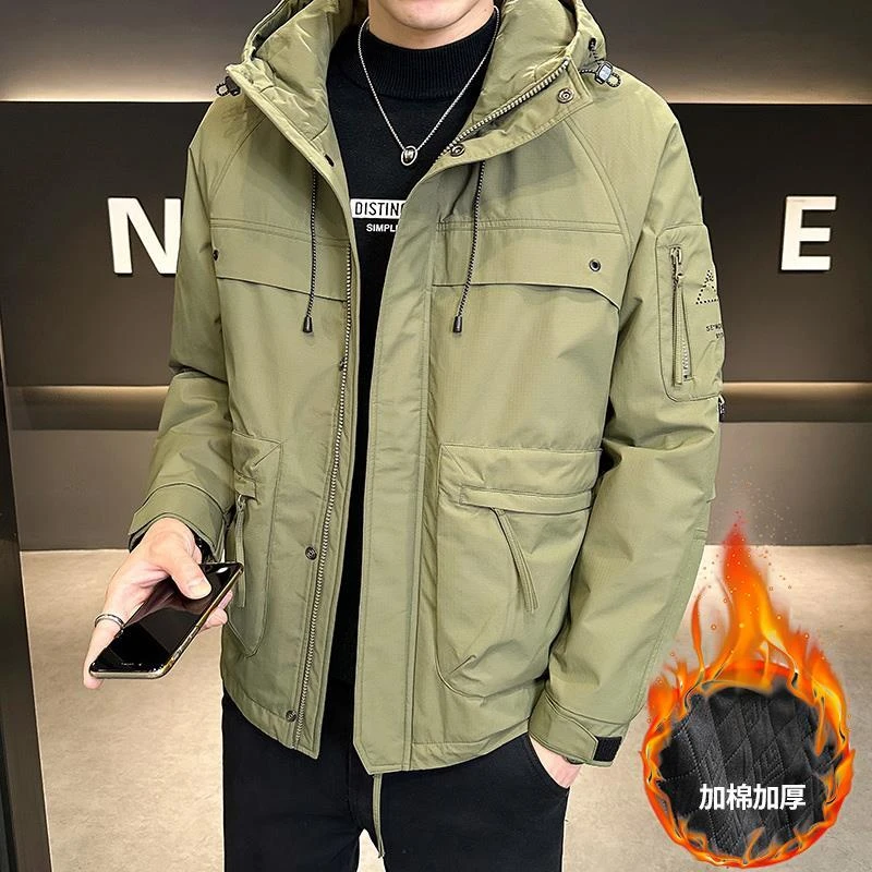 1105秋冬保暖二棉外套男士薄棉服宽松加棉加厚连帽男装