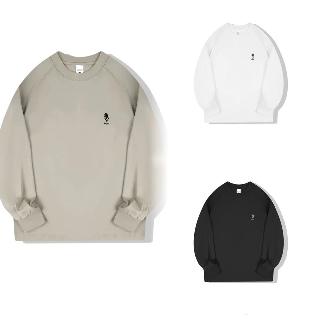 1506新款时尚百搭舒适刺绣插肩袖圆领长袖T恤