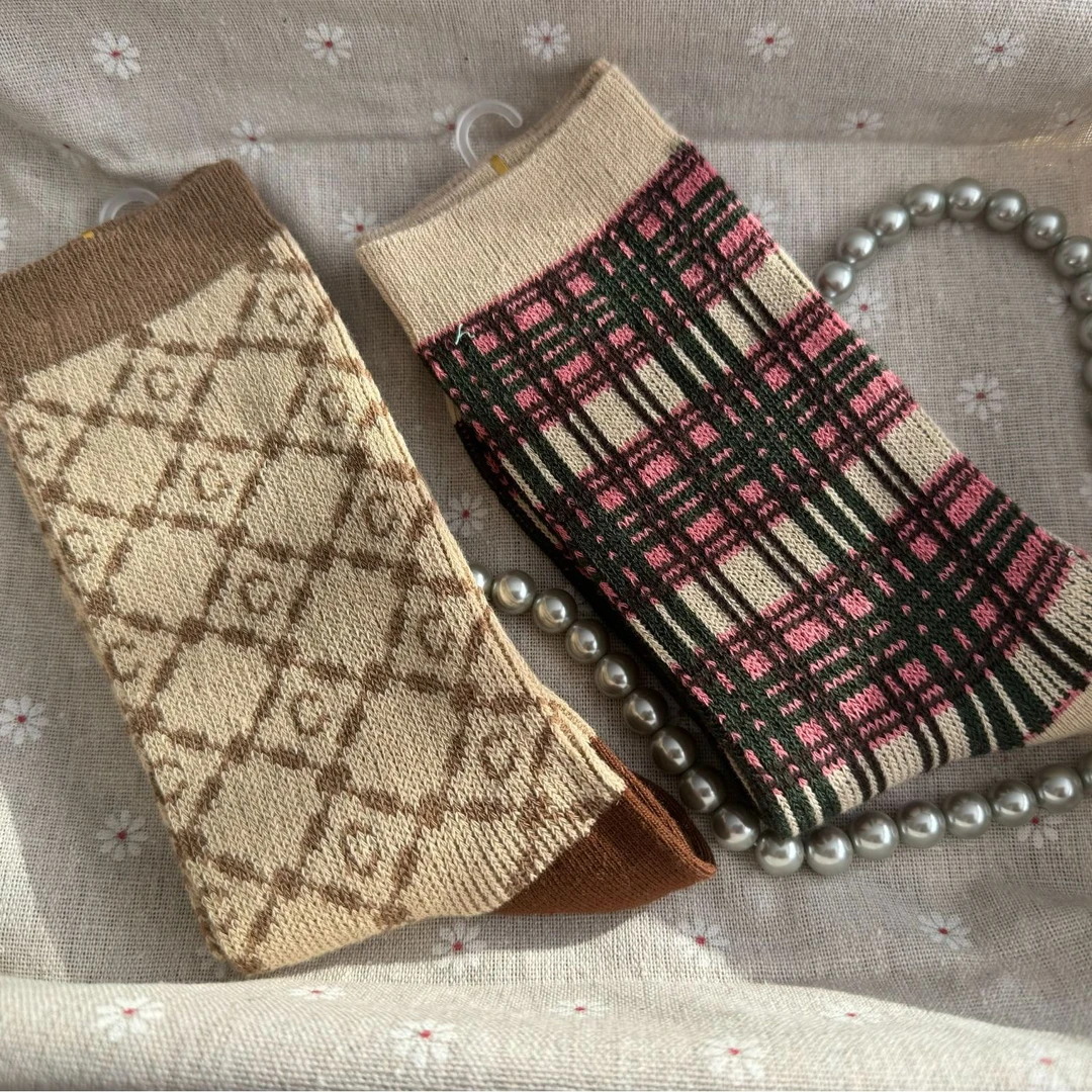 双针织堆堆复古长袜