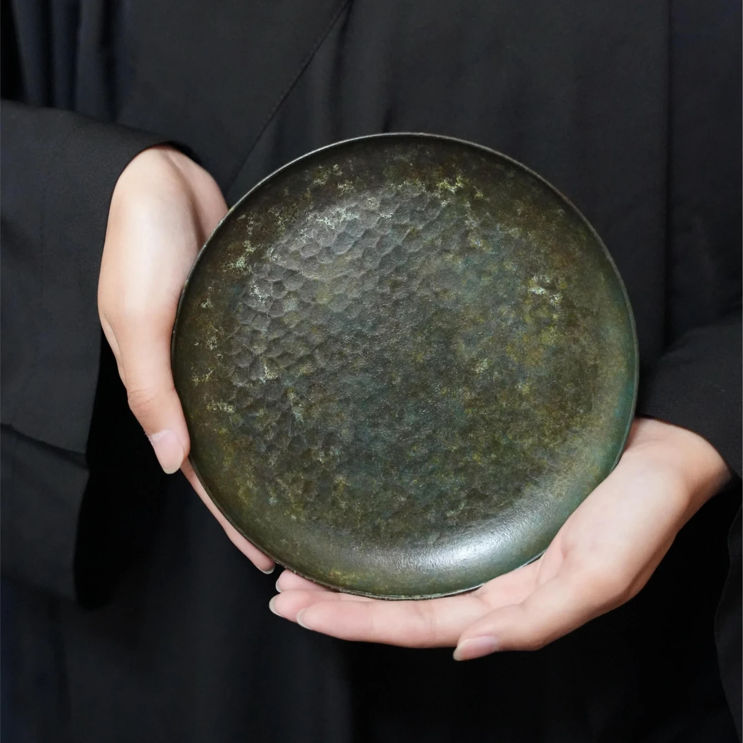宽窄.紫铜-做旧-磷纹盘-绿  壶承复古茶盘泡盘创意家用茶具茶器