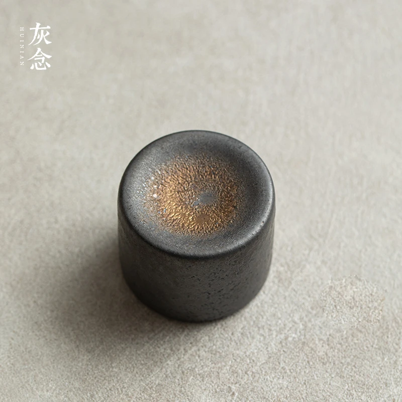 宽窄.灰念-圆柱盖置 壶盖托手工陶瓷盖碗托酱釉盖置茶道仿古