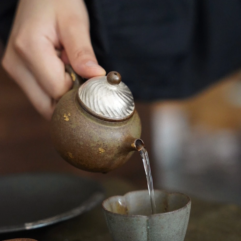 宽窄.灰念-青苔点金-小漩壶 鎏银家用手工泡茶壶功夫茶具(Q1189)