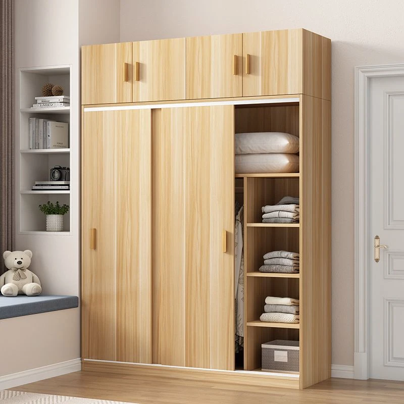 白羽推荐衣柜家用卧室推拉门出租房用实木质衣橱简易儿童收纳柜