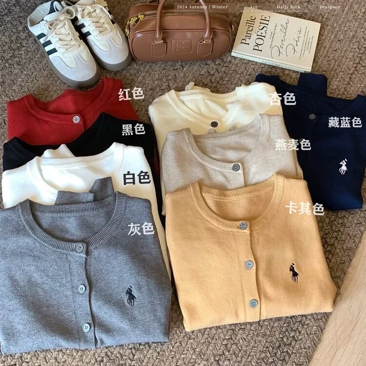 英式彼得潘~软糯刺绣圆领针织开衫2024新款毛衣女外套