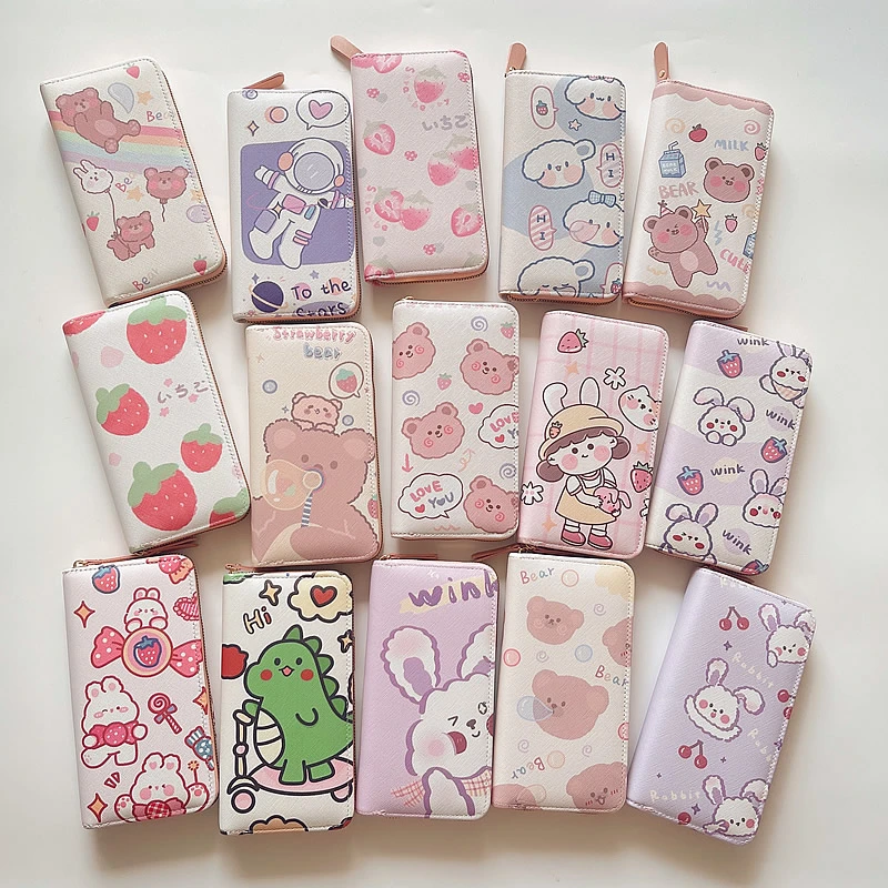 钱包女长款小清新拉链大容量大钞夹收纳女孩可爱卡通卡包手拿包