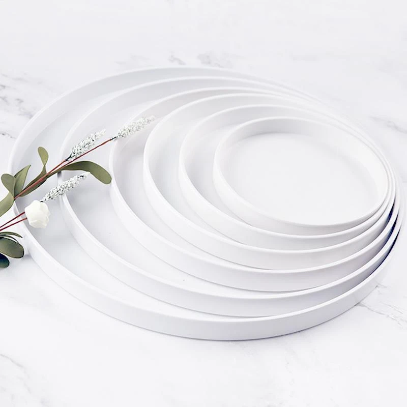 塑料托盘圆形茶盘白色黑色北欧家用木纹茶盘茶杯客厅水杯密胺盘子