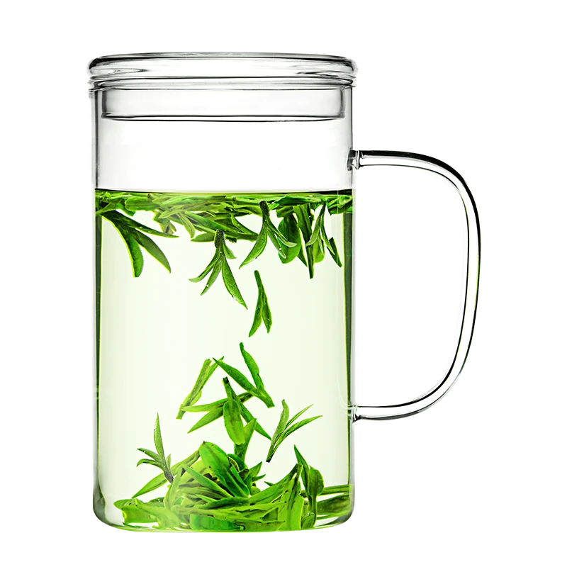 艺福堂茶具透明家用大容量泡茶杯绿茶杯耐热带盖喝水杯玻璃杯茶漏