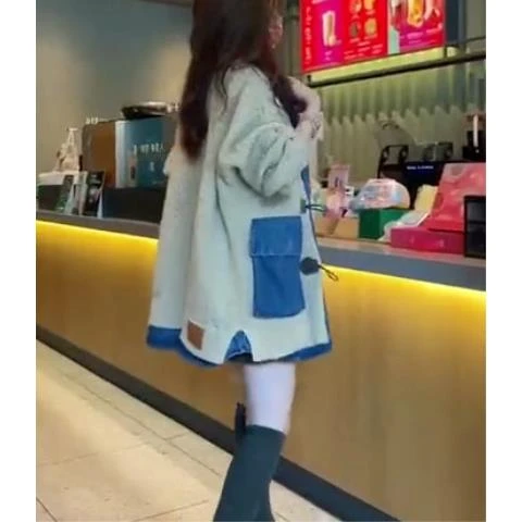 新款ins时尚韩版休闲炸街慵懒风个性宽松学院拼接牛仔外套