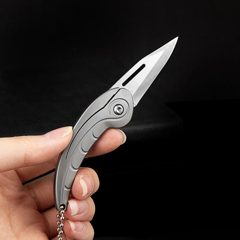 钛合金折叠小刀海螺形D2钢刃材随身便携拆快递小刀户外多功能工具