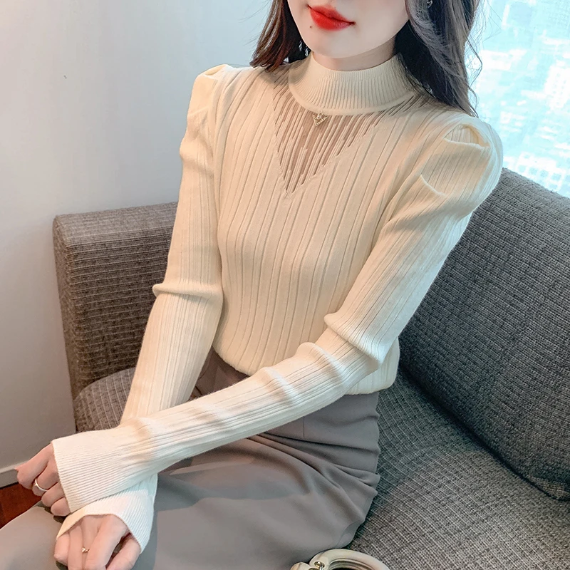 2025秋冬半高领针织衫女士修身显瘦百搭打底衫冬季内搭上衣女装潮