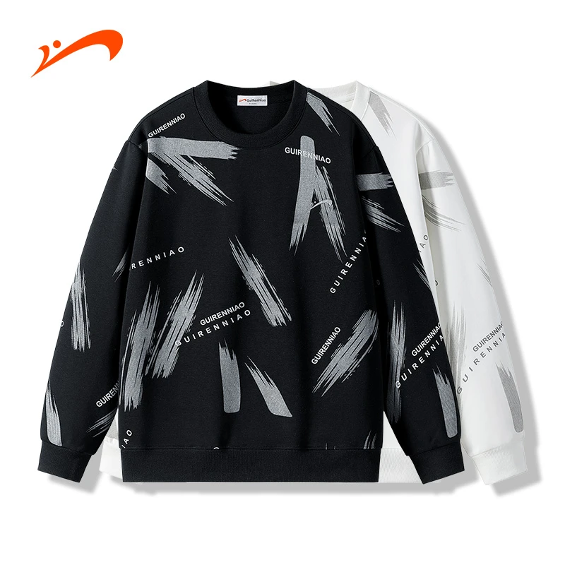 贵人鸟春季新款满印圆领卫衣男运动女简约时尚百搭打底衫休闲长袖