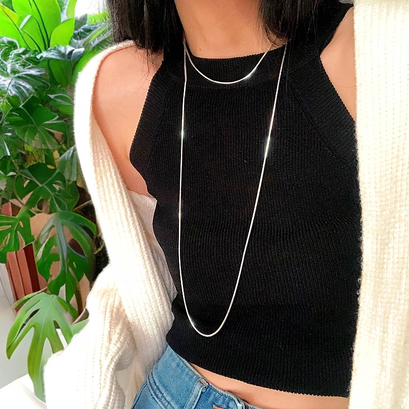 钛钢项链 通体钛钢洗澡免摘极简风百搭蛇骨链素链项链双层毛衣链
