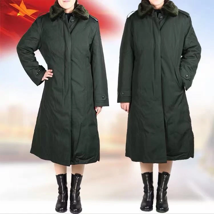 女士日常服大衣纯色中长款保暖活里活面防寒军绿户外绿色女大衣