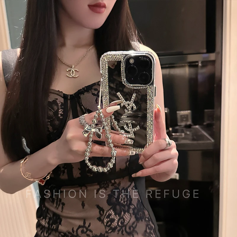 字母苹果手机壳15promax镜面补妆镜iPhone14硅胶13网红女款12潮牌