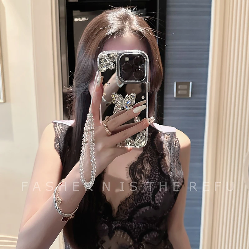 水钻蝴蝶苹果手机壳16promax新款iPhone15防摔14网红女奢华12个性