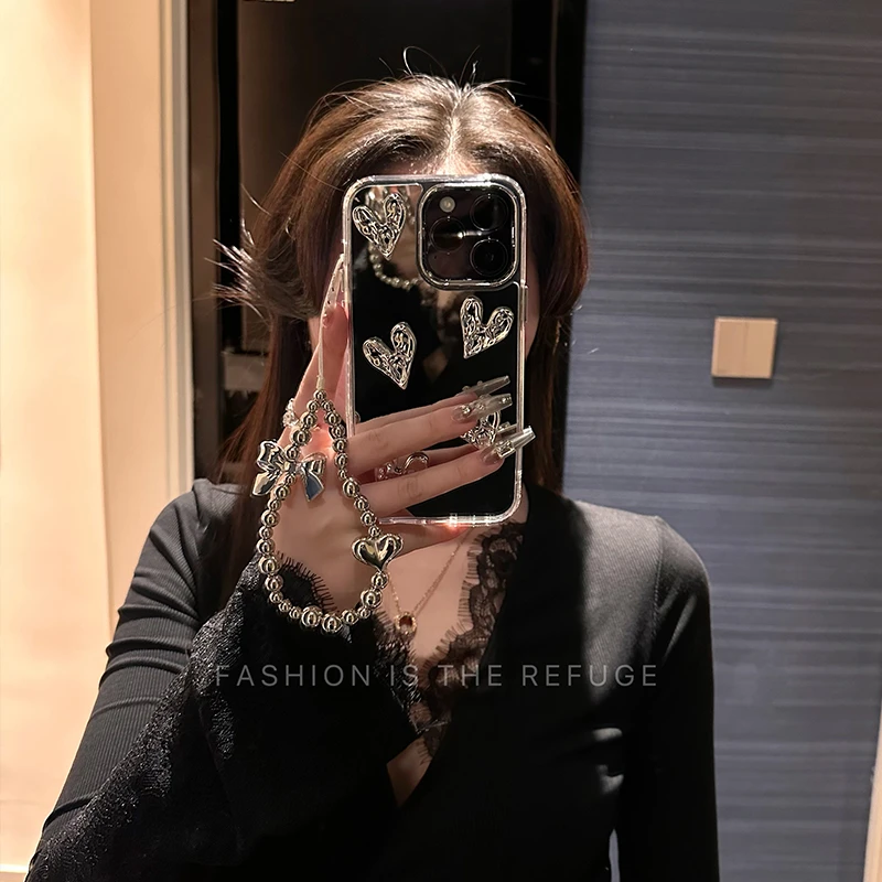 苹果手机壳16promax镜面补妆镜iPhone15硅胶14网红ins风女款潮牌