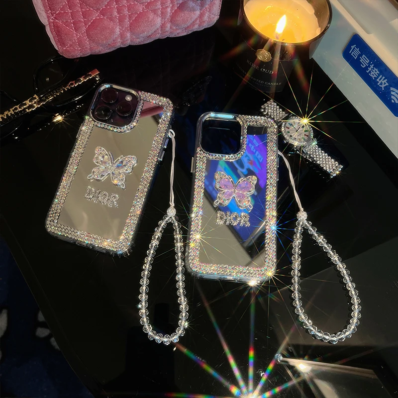 水钻蝴蝶苹果手机壳14promax新款iPhone15防摔13网红奢华创意个性