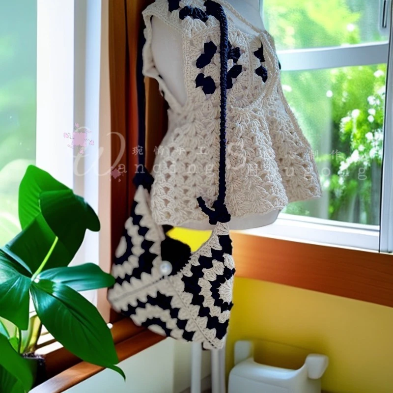 琬情家迷雾系列3件套材料包浅染拼花吊带手工编织材料包毛线团