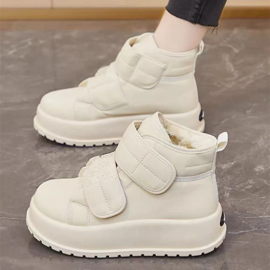 800断码女鞋百搭女高帮加绒抗寒雪地靴魔术贴加厚保暖冬季棉鞋