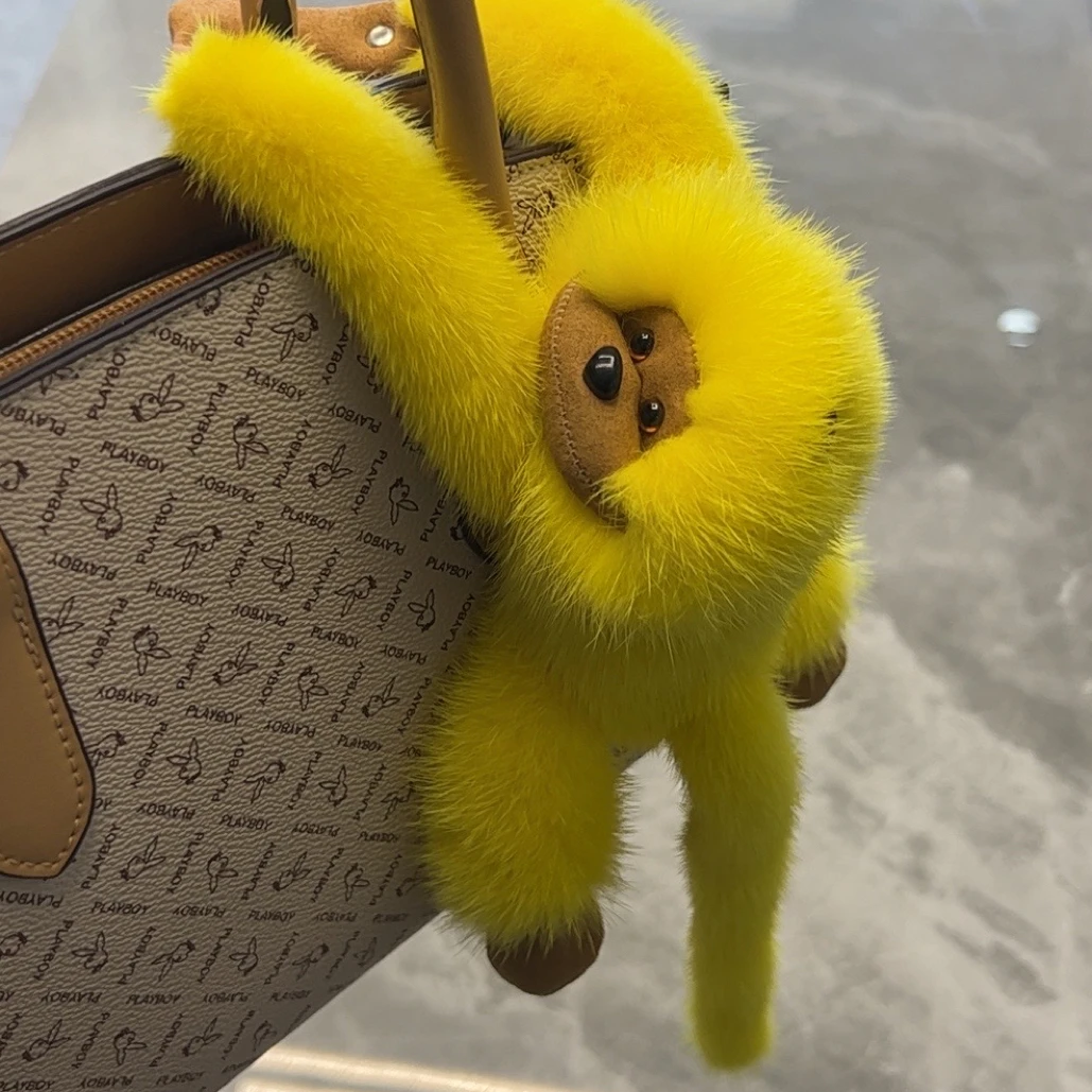 水貂毛钥匙扣毛绒可爱卡通贝贝猴包包挂饰