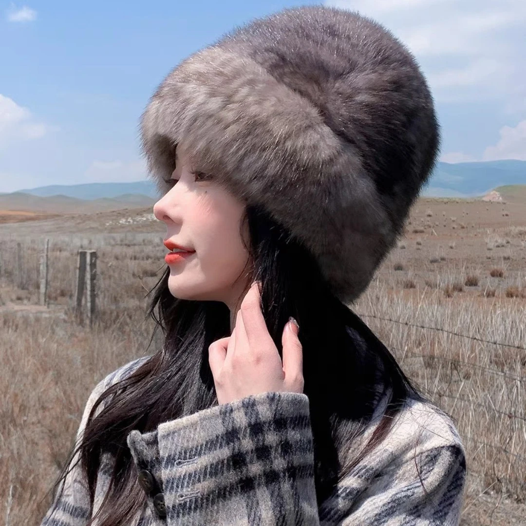 冬季水貂毛帽子女翻边护耳包头帽保暖编织皮草帽