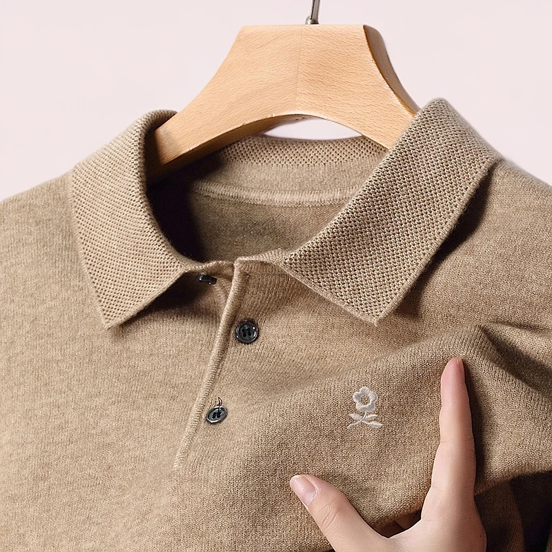 2024新款羊绒衫冬季加厚保暖polo衫高档男装中年针织衫纯色毛衣男